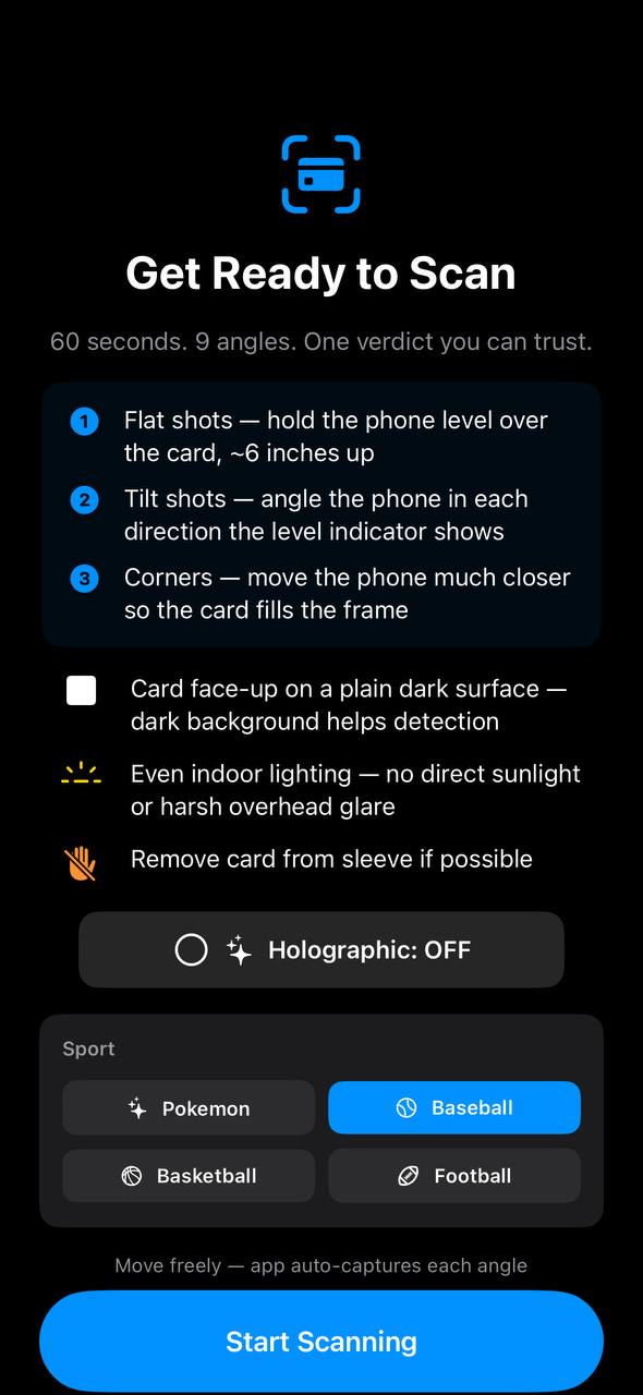 9-angle scan setup with guided capture instructions