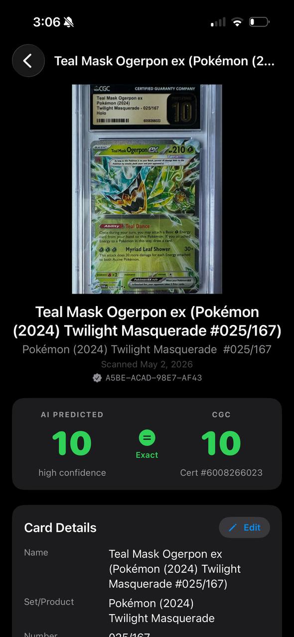 AI predicted PSA 10 matches CGC 10 — Exact match with high confidence